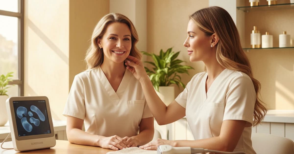 Brisbane client discussing HIFU cost and treatment plan with clinician